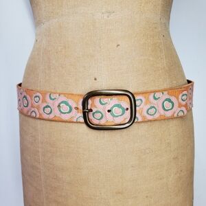 GAP 34-38" M NEW Vintage Belt Brown Leather Embossed Floral Pink Turquoise Brass